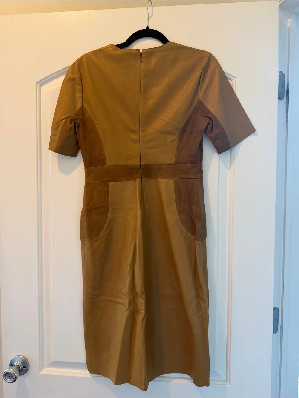 Tory Burch Camel/Tan Leather V-Neck Sheath Dress